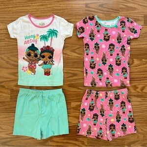 LOL Surprise 4pc 100% Cotton Pajamas Set Girls Size 8 Short Sleeve Summer EUC!
